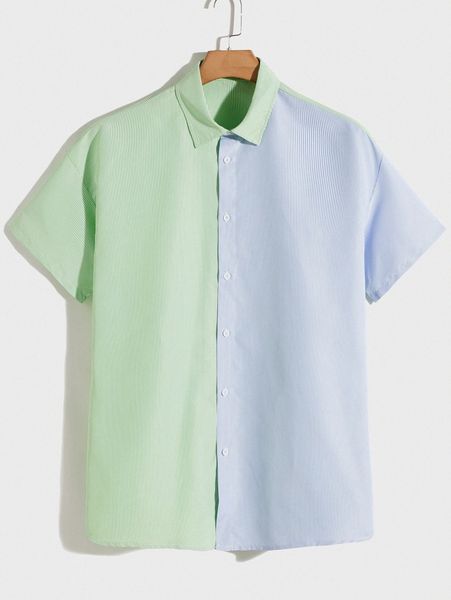 

men drop shoulder colorblock shirt 10av#, White;black