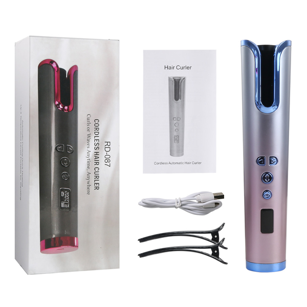 

cordless automatic hair curler usb rechargeable curling iron curls waves lcd display ceramic curly rotating curling wave styler perfections