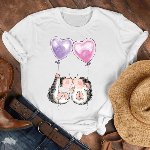 

женщины леди животное воздушный шар любовник стиль мода печатная мультфильм рубашка одежда футболка tee womens top женская печать t графичес, White