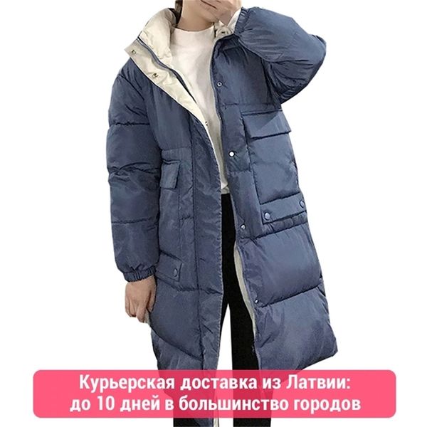 

hooded ladies coat long coats parka oversize colour mid-long thick down jacket women winter 813 y201012, Black