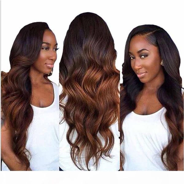 

pre-colored ombre malaysian two tone human hair bundles 4 30# dark brown colored malaysian virgin human hair weave extensions, Black