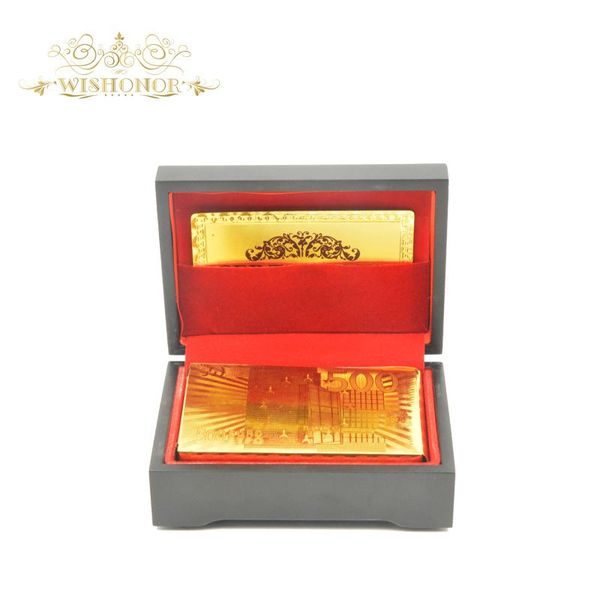 

2017 new products 99.9 gold foil poker euro 500 style gold plated playing cards with wooden box wmtpus mywjqq
