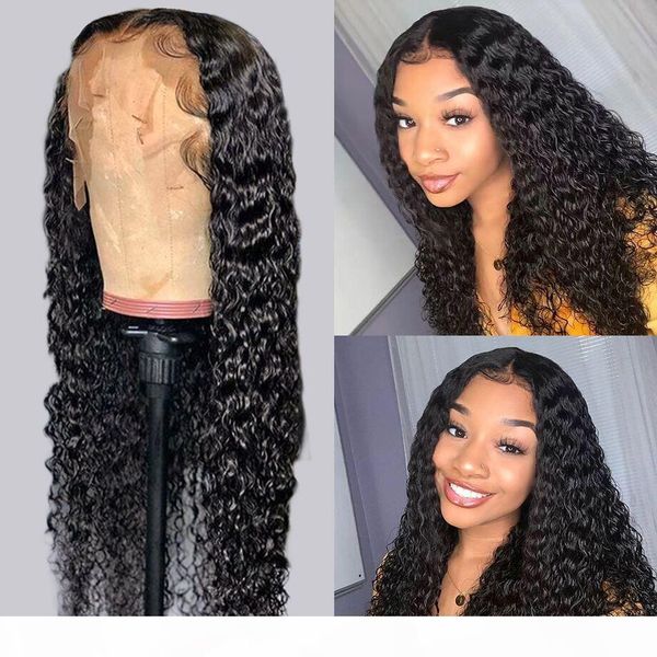 

deep wave lace front wig 150% brazilian human hair frontal wigs water wave curly pre plucked natural remy for black women hd full, Black;brown