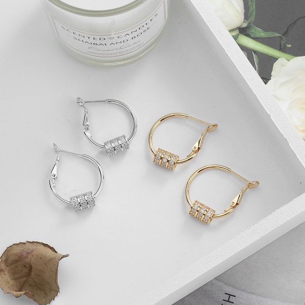

hoop & huggie fashion jewelry women romantic loop earrings 925 sterling silver with cubic zirconia trendy moden female gril gift, Golden;silver
