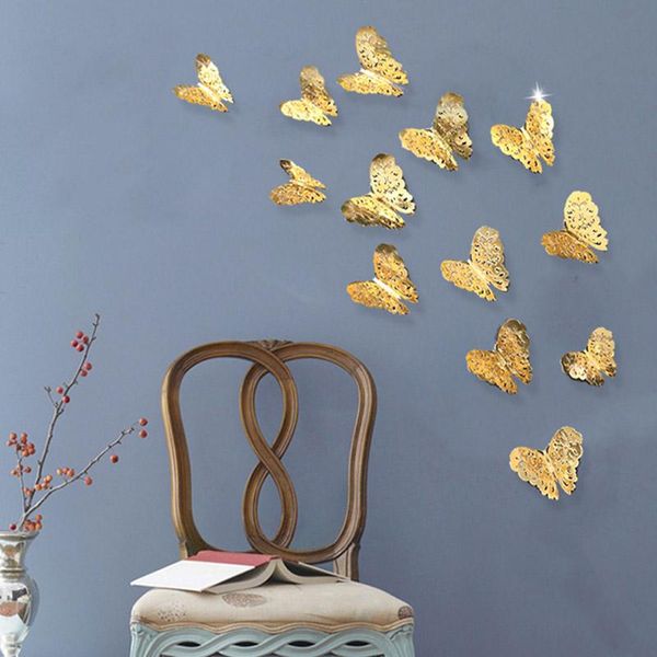 

36 pcs 3d hollow butterfly wall sticker gold paint paper sticking butterfly stickers home wall decoration cut out design