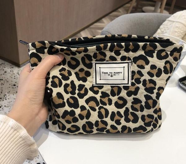 

50pcs women canvas leopard prints large capacity cosmetic bag size 27*18*5cm