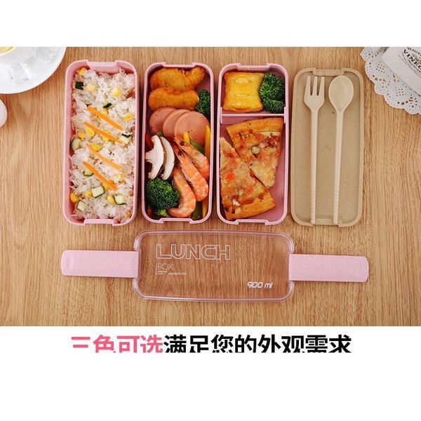 

3 layer lunch box healthy material wheat straw bento boxes microwave dinnerware food storage contain wmtqgh