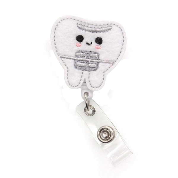 

20pcs/ lot tooth shape dental health retractable felt badge holder badge reel, Gray