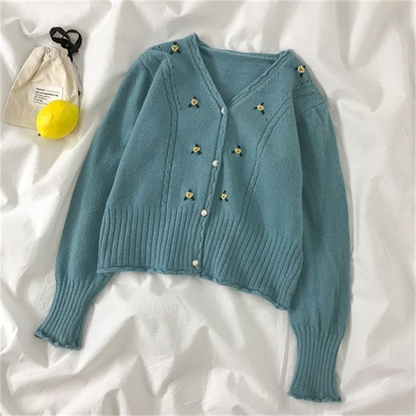 

2021 new female fashion shirt new fall v-embroidered neckline with sleeve long knitted wool coat h00285 pwo6, White;black