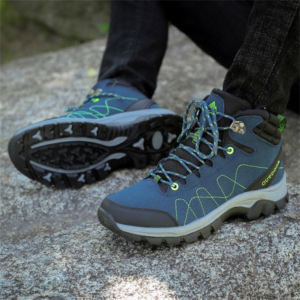 

men hiking shoes winter outdoor walking travel mountain climbing snow sport boots ankle sneakers add plush women anti-silp blue 201128, Black