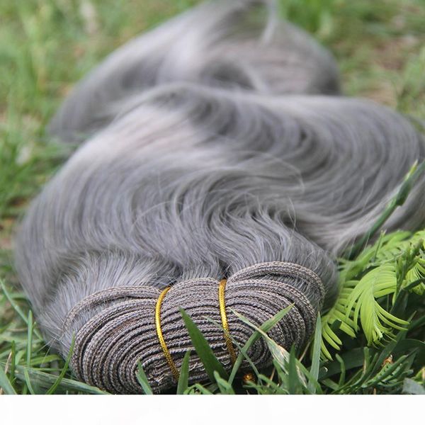 

brazilian body wave hair bundle 100g gray human hair weave 7a silver grey hair extensions, Black