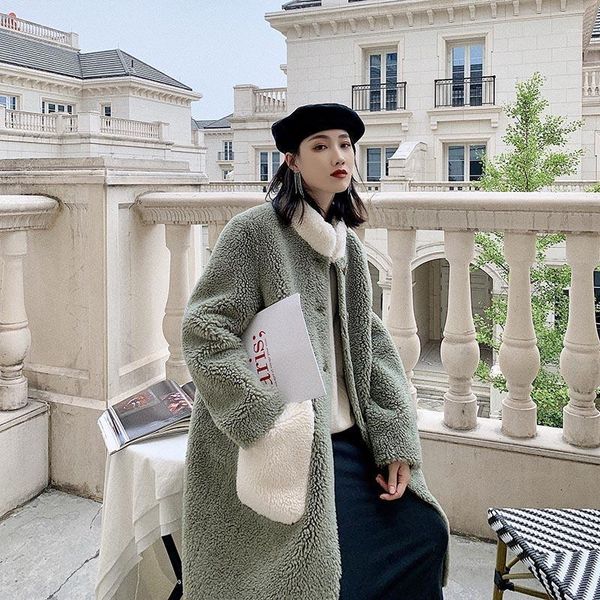 

women's fleece-cut coat winter new korean style granular wool fur one-piece mid-length fur coat1, Black