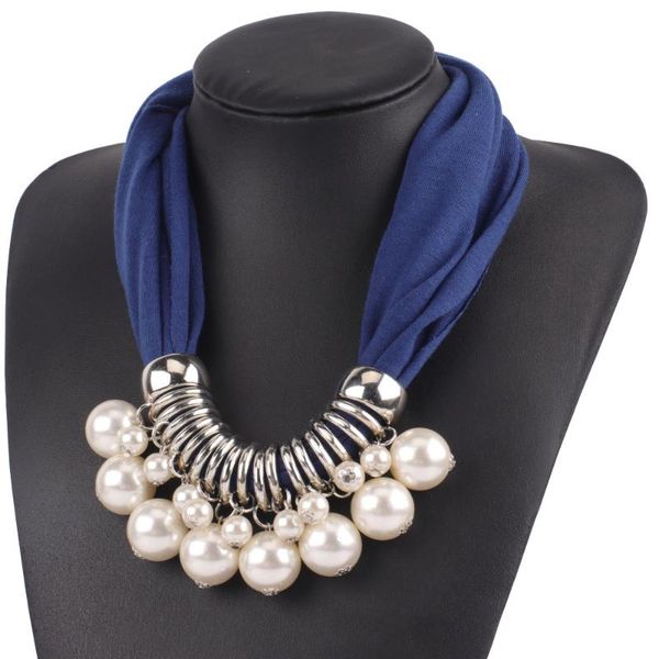 

luxury beads pendant necklace scarves collar women warm pendants scarf and necklace female echarpe ring style, Blue;gray