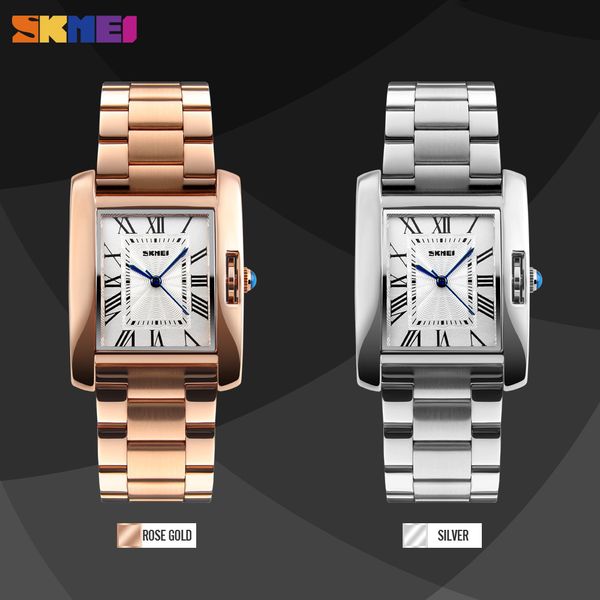 

skmei casual ladies quartz watch elegant rose gold fashion 3bar waterproof stainless steel strap relogio feminino, Slivery;brown