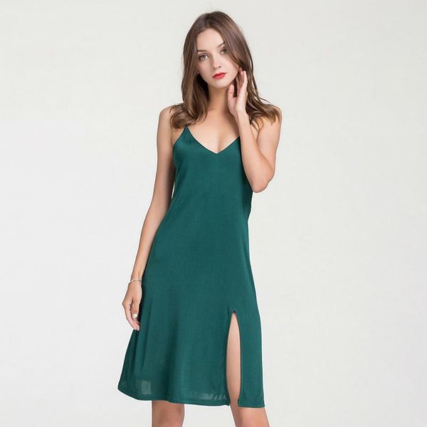

women pajamas sling nightdress mulberry silk bottom petticoat feminine temperament mid-length pajamas loose female summer dress, Black;red