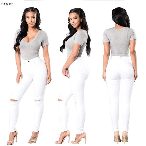 

women's jeans vintage high waist 2021 womens spring summer ripped keen length full denim pencil pants plus size, Blue
