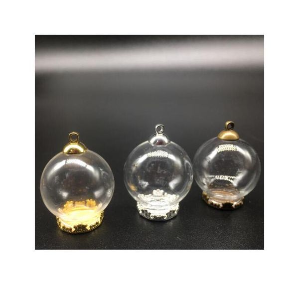 

5sets/lot silver/bronze/gold color 25*15mm glass globe 15mm base set vial pendant wishing glass bottle lanugo jewelry sqcniw, Black