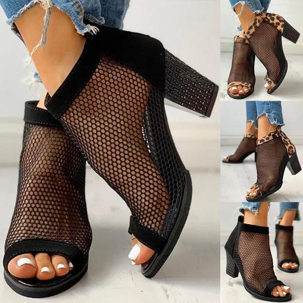 

women mesh sandals summer shoes women high heel hollow mesh sandals women's ankle boots high-heeled shoes platform1, Black