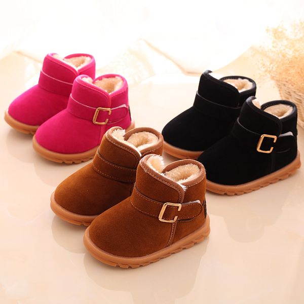 

children snow boots 2020 winter boys thick plush shoes solid girls warm shoes kids short martin boots q0112, Black;grey