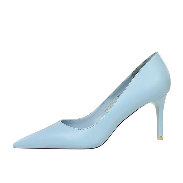

2020 spring plus size 34-43 woman office shoes pointed finger at woman's foot bombs shallow leather heels women's high party q7w3, Black