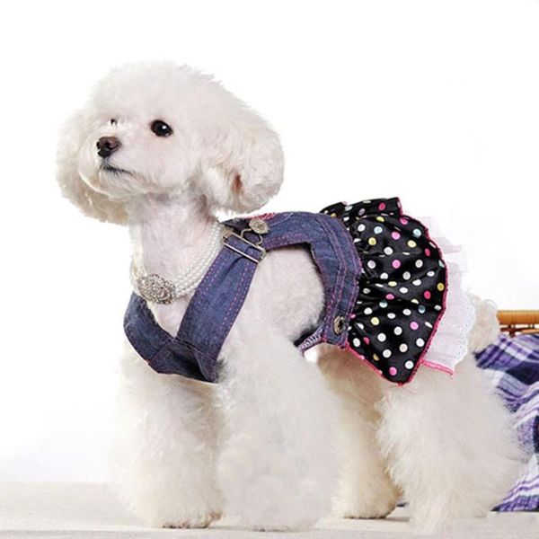 

dog apparel pet denim strap dress skirt cat puppy colorful polk dot jumpsuit
