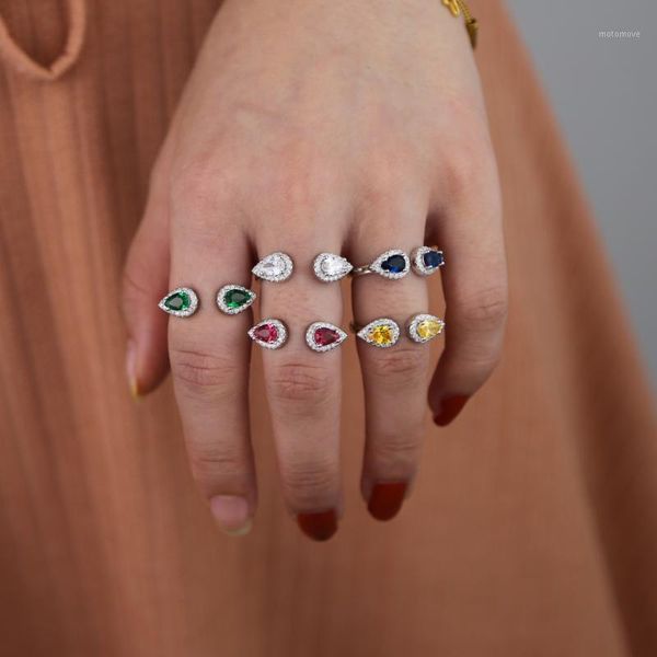 

cluster rings finger band jewelry silver color colorful birthstone with 3a cubic zirconia crystal tear drop stone for women1, Golden;silver