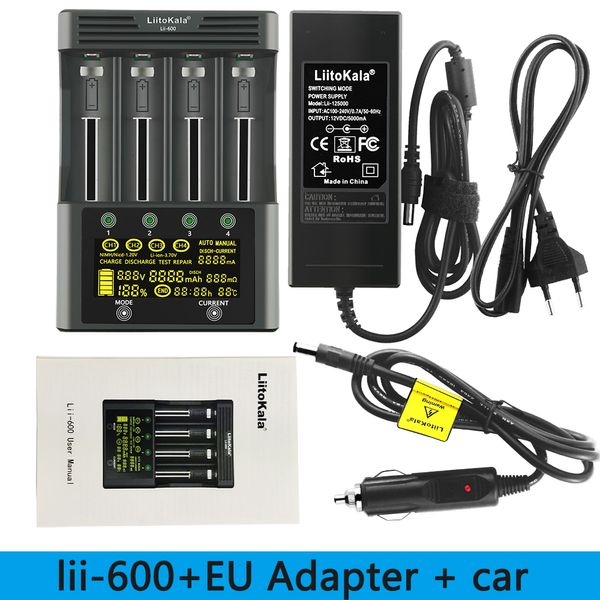 Liitokala Lii-600 Зарядное устройство для батареи Liitokala Lii-600 для Литий-иона 3.7V и NIMH 1.2V аккумулятор подходит для 18650 26650 21700 26700 AA + 12V5A адаптер