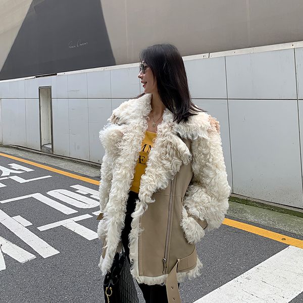 

wholepelt geniue enter lambskin winter motorcycle suit 2020 royal thick lamb short lapel women's warm jacket 8x0h, Black