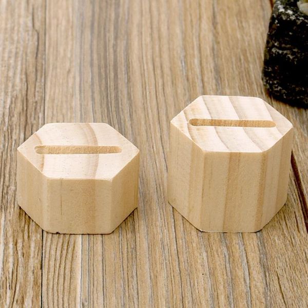 

1 pair jewelry accessories deskpolish smooth wood square hexagonal ring holder elegant display stand nature storage rack, Pink;blue