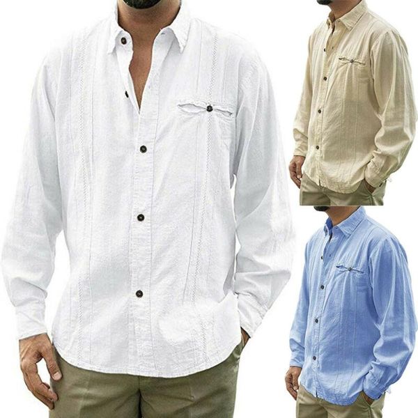 

men shirt solid color long sleeve linen shirt button loose autumn casual clothes, White;black