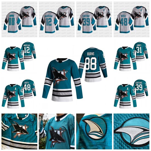 

youth san jose sharks 2021 30th anniversary heritage patrick marleau jersey logan couture evander kane brent burns martin jones tomas hertl, Black;red