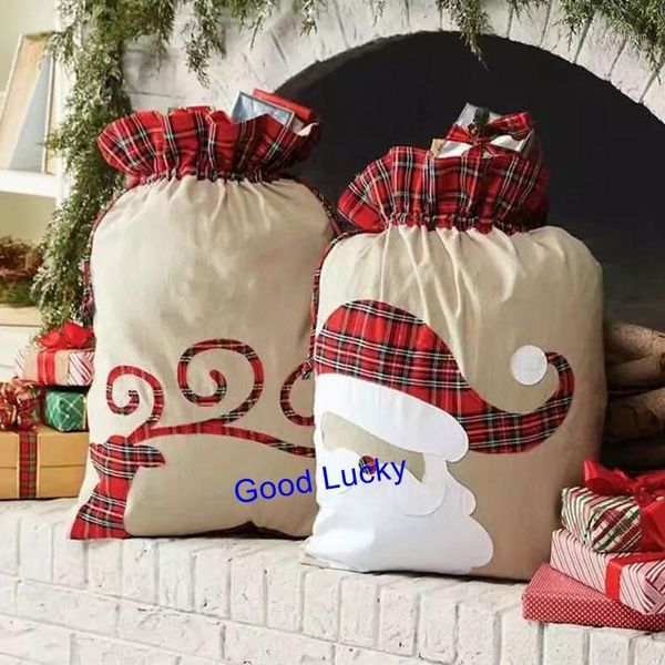 Decorações de Natal 30pcs/Lot Chegada 2021 MAIS DE DECORAÇÃO PROMOCIONAL DE PROMOCIONAL SACK BLANK Plaid Santa Sack1