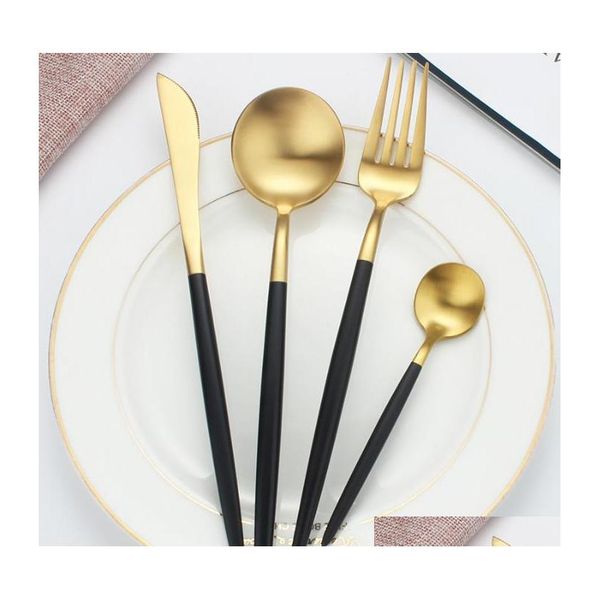 

304 stainless steel gold series tableware knife fork spoon set nordic western food black gold steak knife fork jllfnc jhhome