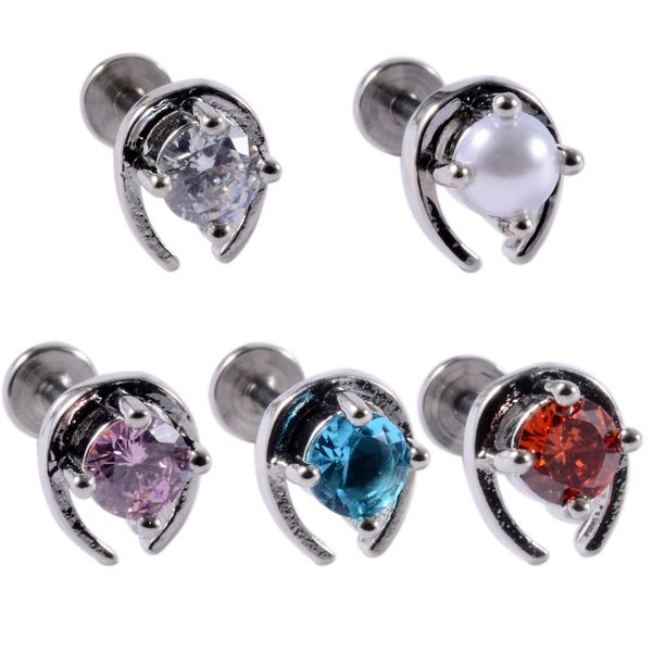 

5pcs/lot cz gem ear tragus helix cartilage 361l surgical steel crystal ear lobe stud labret bar ring body piercing earring q sqchnt, Silver