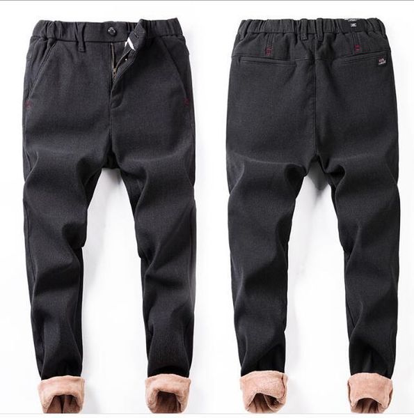 

wholesale / retail) sports casual pants men's plus velvet thickening autumn and winter long pants straight slim trousers keep warm, Black