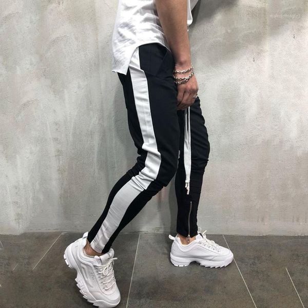 

men's pants men hip hop sweatpants zipper track plus size casual fitness harem skinny sportswear bottoms jogger trousers1, Black