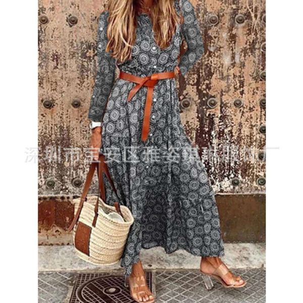 

new selling autumn polka dot long sleeve dress, Black;gray