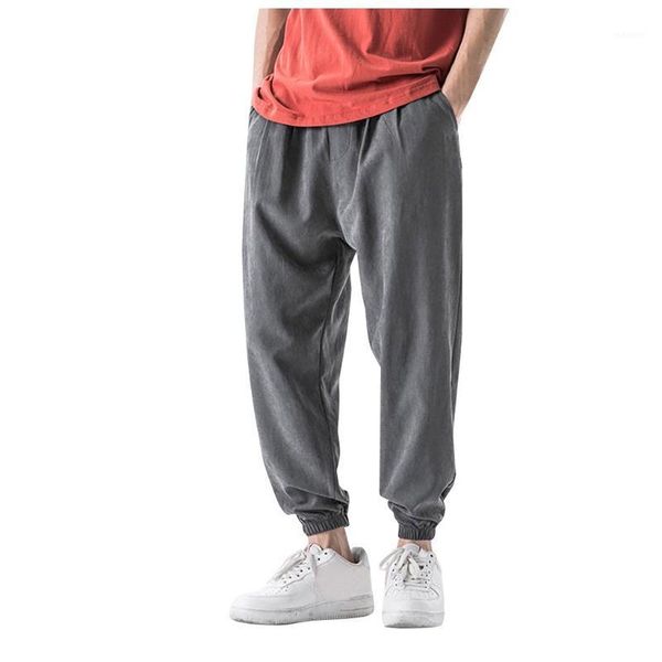 

multi-pockets baggy men pants casual trousers men's casual fashion loose pure color hip hop style cotton and linen length pant1, Black