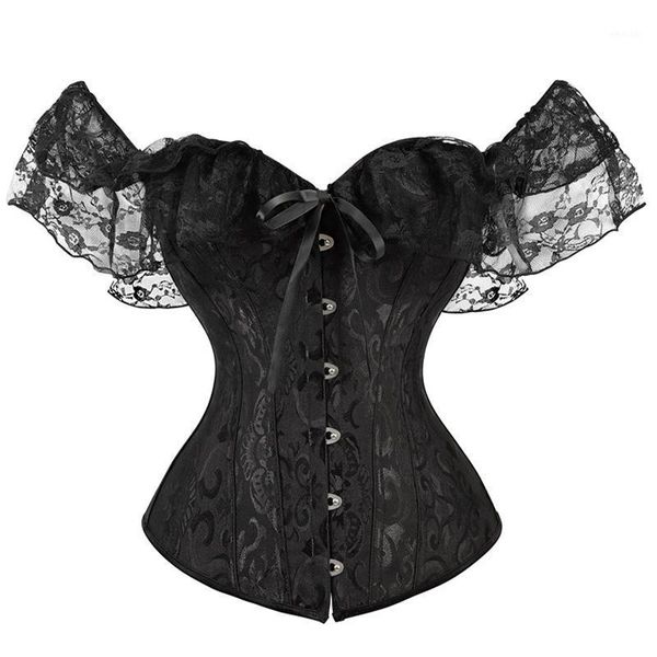 

gym clothing s-xxl corset women lace up satin boned overbust waist trainer bustier bodyshaper plus size g-string push shapewear1, White;black