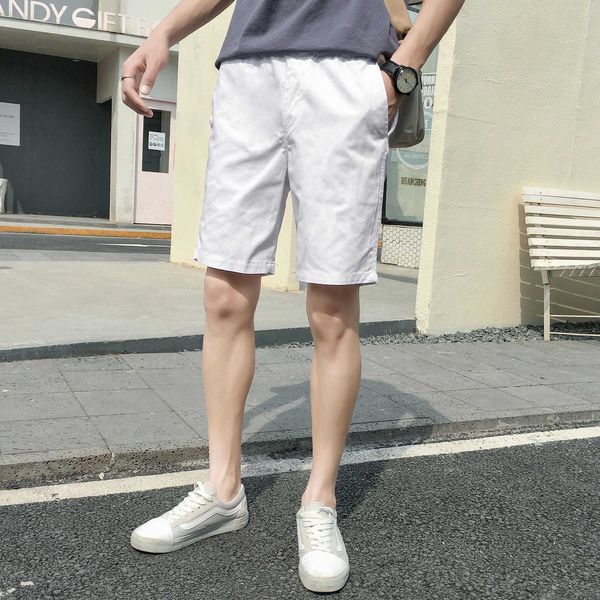 

summer trendy gangzai solid color shorts korean slim fit capris men's large straight beach pants, White;black