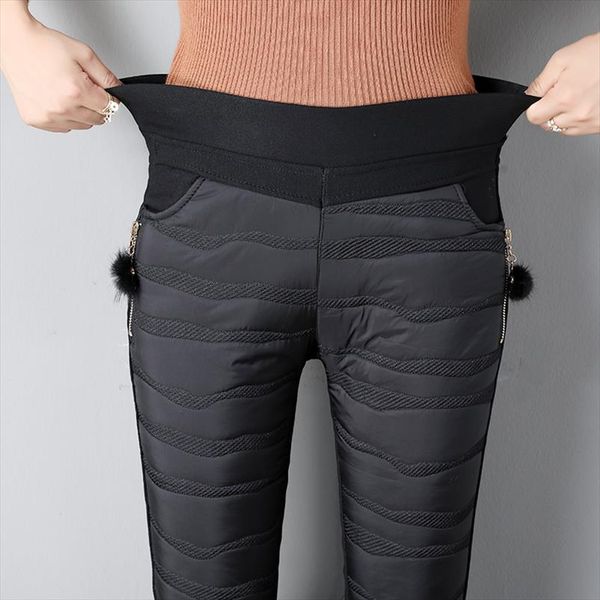 

winter splice velvet trousers women thicker elastic 4 colors zipper high waist pencil pants 2020 fashion windproof warm leggings, Black;white