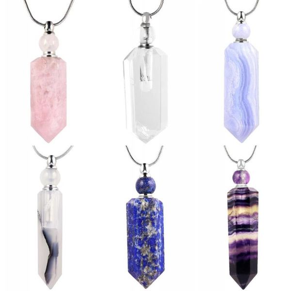 

pendant necklaces tumbeelluwa natural crystal hexagon prism perfume bottle necklace,essential oils necklace,charming sweater chain jewelry, Silver