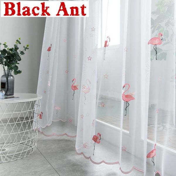 

curtain & drapes cute pink flamingos for kids baby room bedroom semi-shaing cloth drape living window voile t&238#40