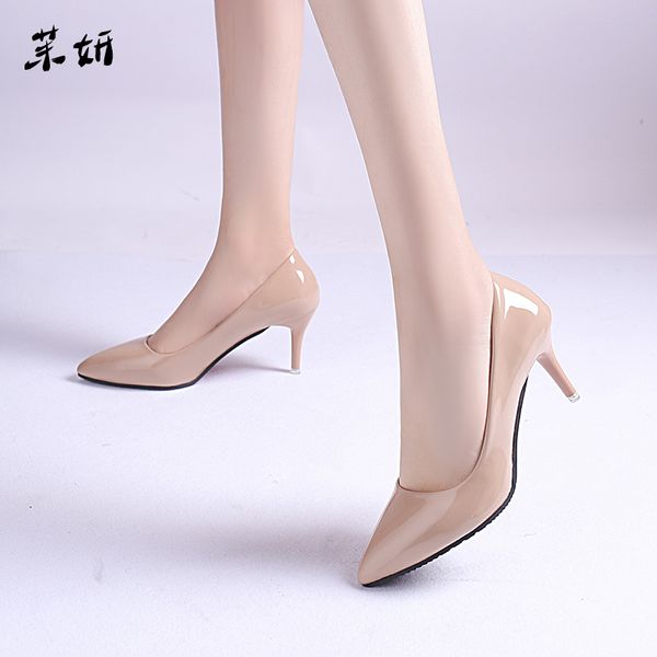 

2019 spring fashion woman shoes pointed fine with heels shallow mouth high heels patent leather summer pumps shoes mujer 7cm y200702, Black