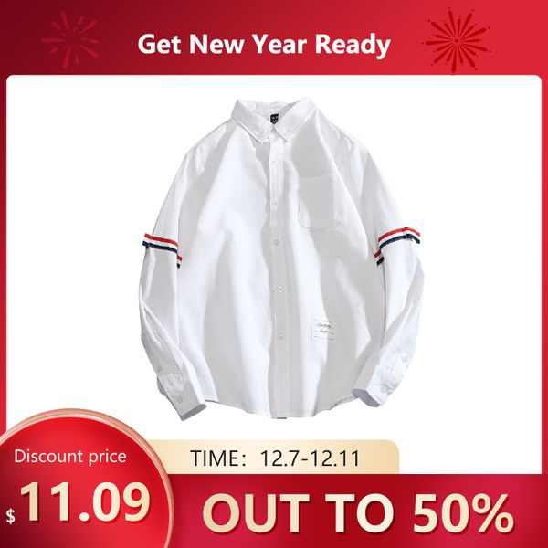 

ruelk autumn new men's fashion long sleeve shirt casual japanese oxford stripe printed long sleeve shirt men's clothing s3-xl c121, White;black