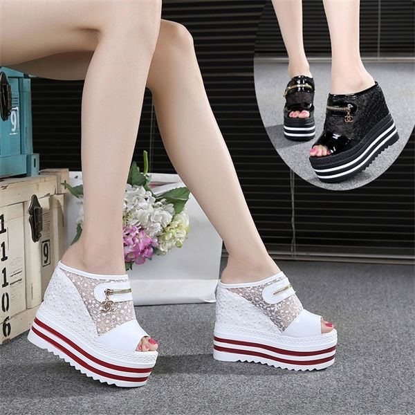 

2019 women slippers women wedges slides new summer hollow casual student shoes woman sandals outside ladies soft half slippers x1020, Black