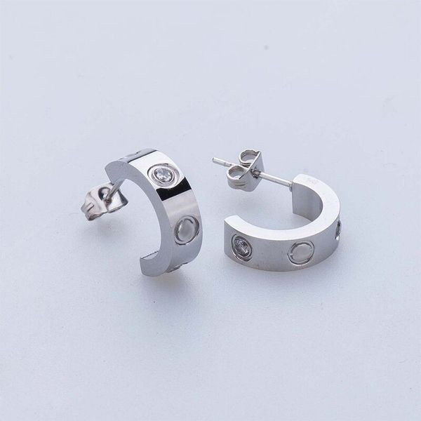 

lady fashion 316l stainless steel love stud earrings with screw crystal earrings for women men couples fine jewlery wholesale, Golden;silver