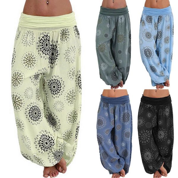 

heflashor new brand wide leg pants women's fashion bohemian wind printed harem slacks spring female casual sweatpants, Black;white