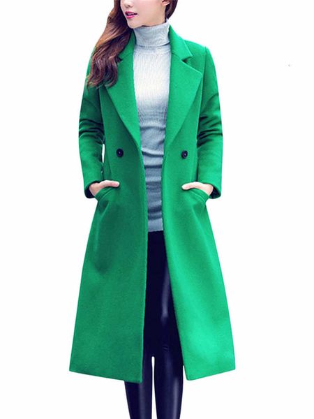 

4-colour fashion women's autumn winter woolens coats clothes office ladies long sleeve pocket slim trench jacket outerwear, Tan;black