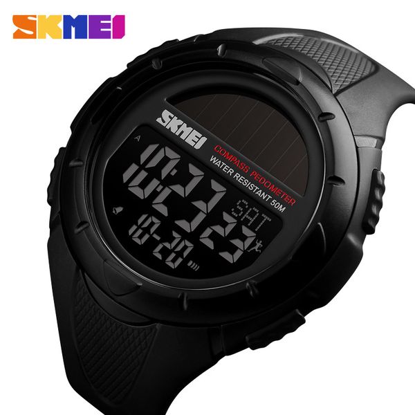 

skmei compass solar watches mens pedometer calories wristwatches men digital outdoor sport alarm hour chrono reloj hombre 1488 201124, Slivery;brown